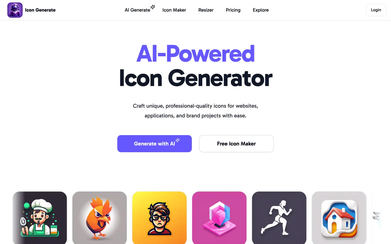 Screenshot of the Icon Generate website
