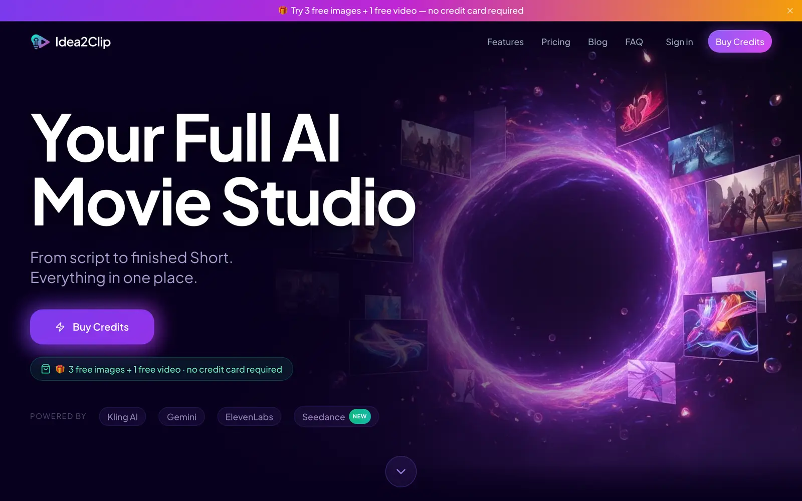 Screenshot of the Idea2Clip website