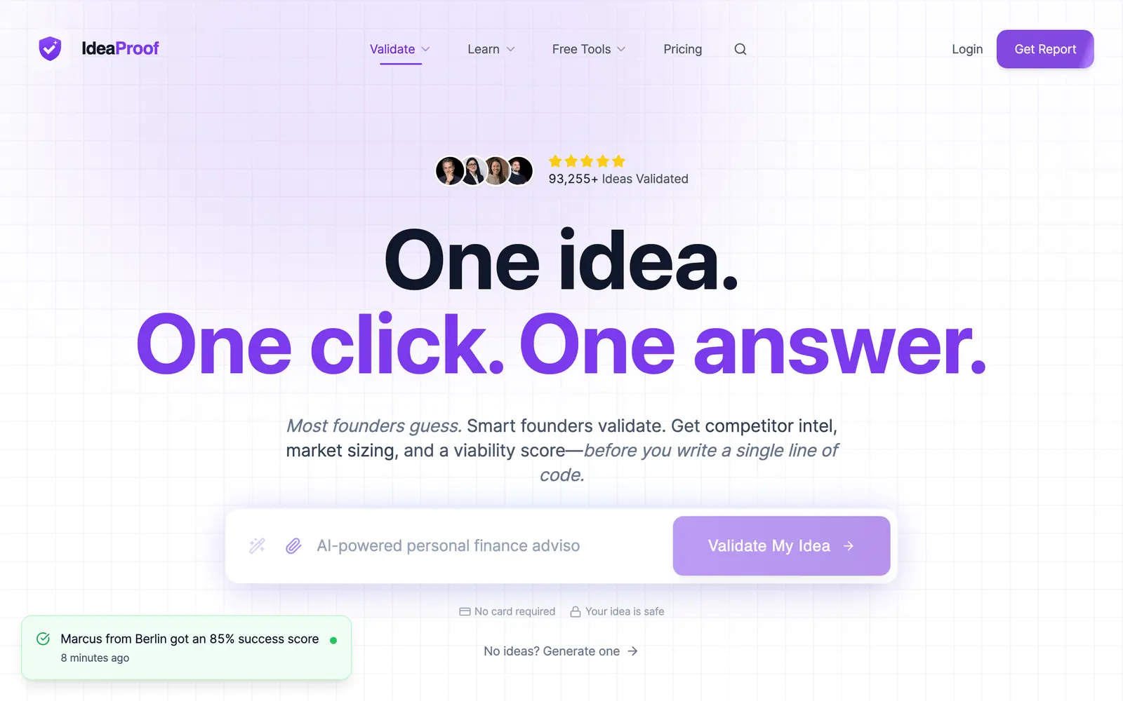 Screenshot of the IdeaProof website