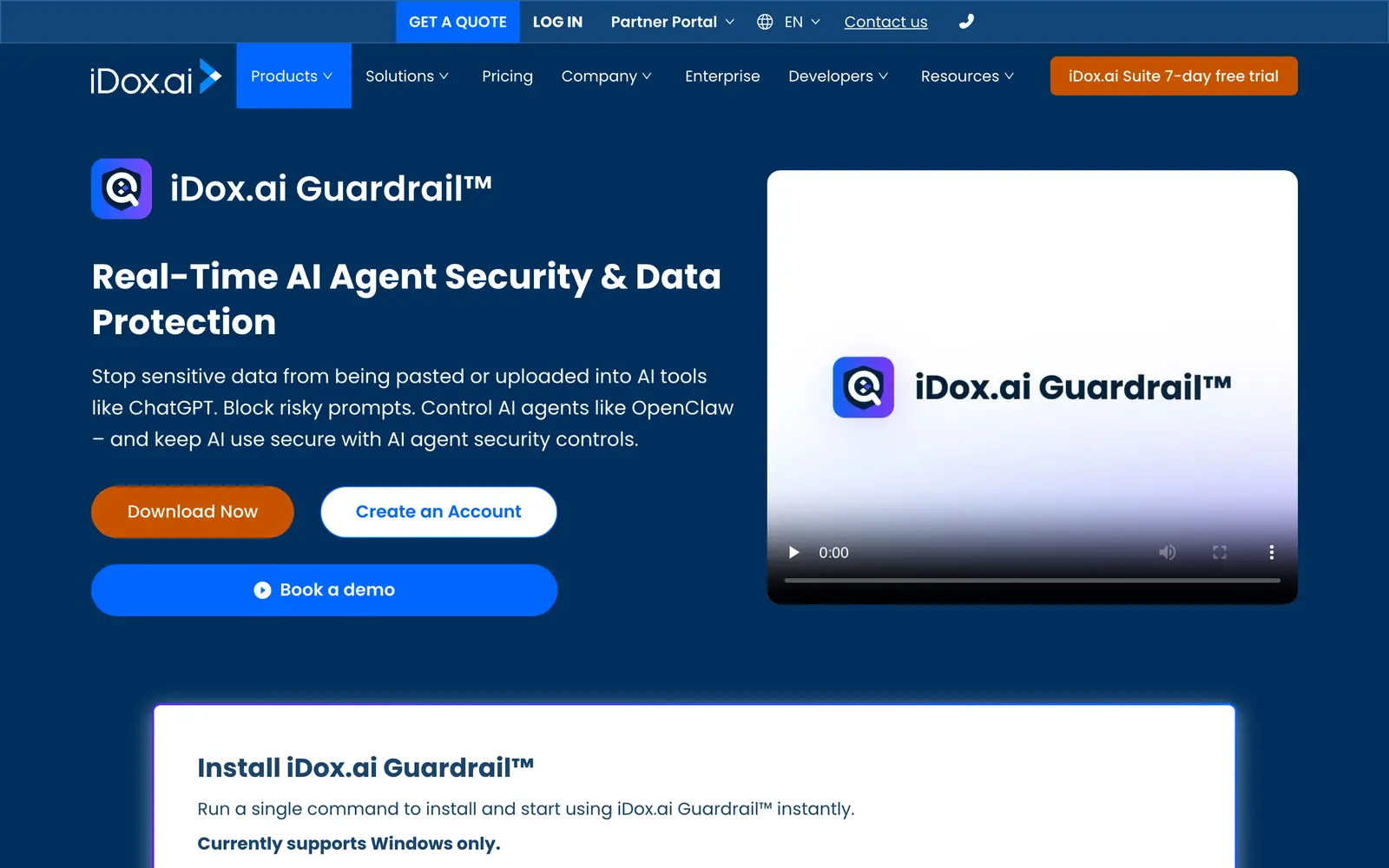 Screenshot of the iDox.ai Guardrail website