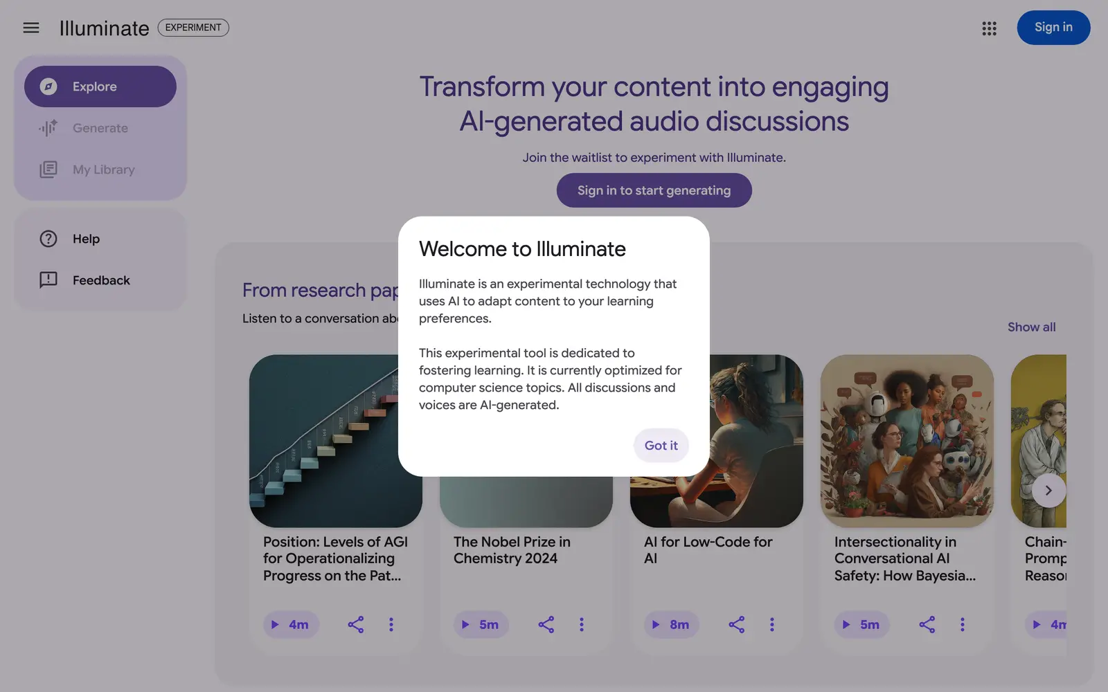 Screenshot of the Illuminate website
