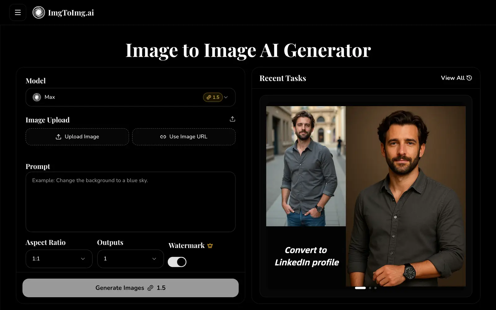Screenshot of the Image To Image AI website
