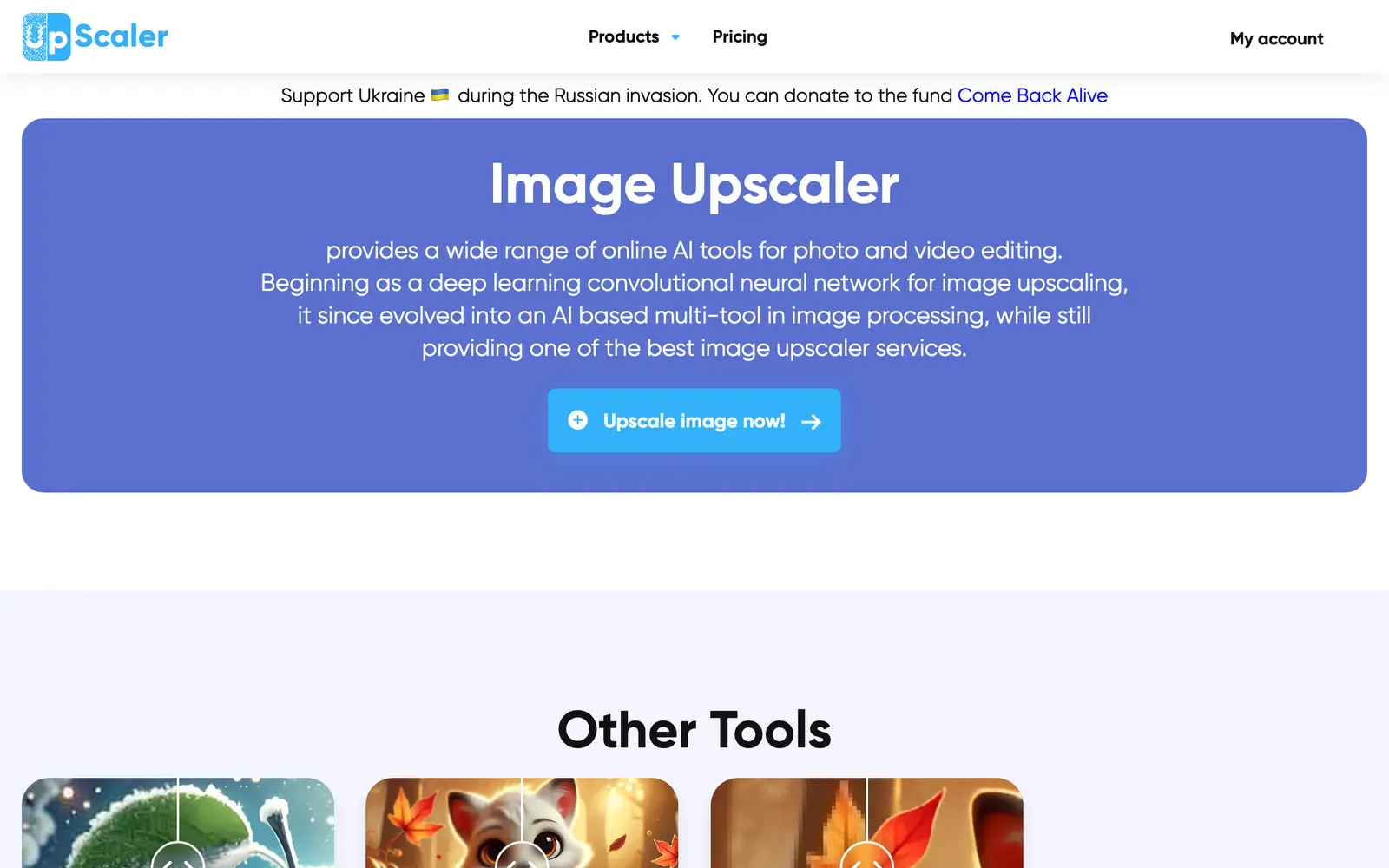Screenshot of the ImageUpscaler website
