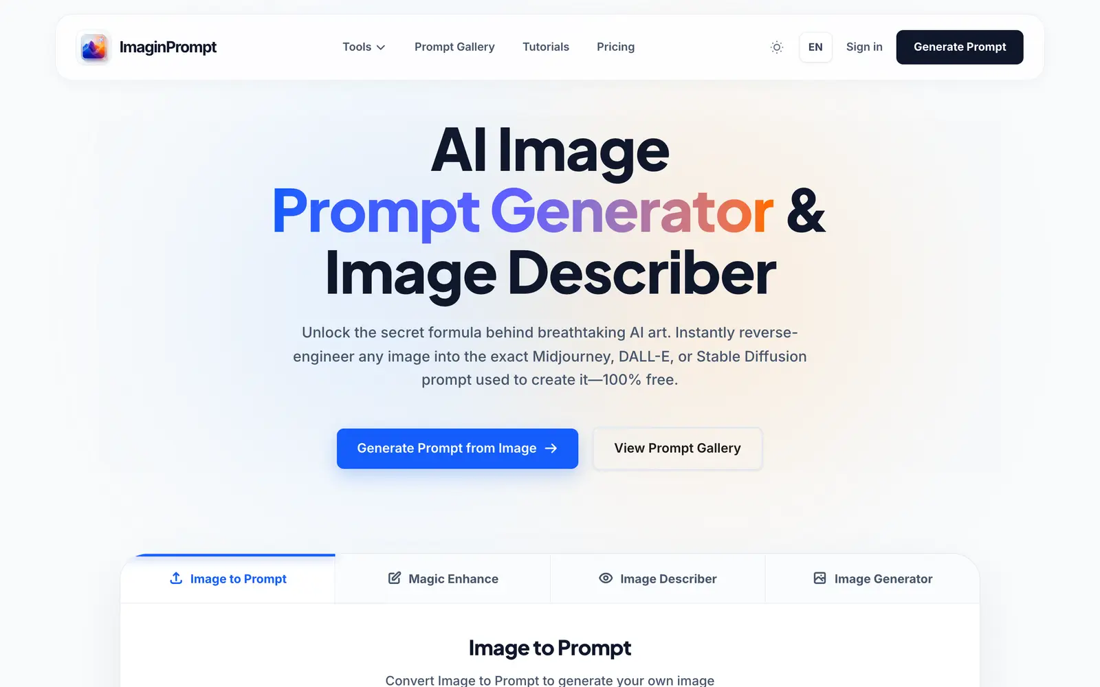 Screenshot of the ImaginPrompt website