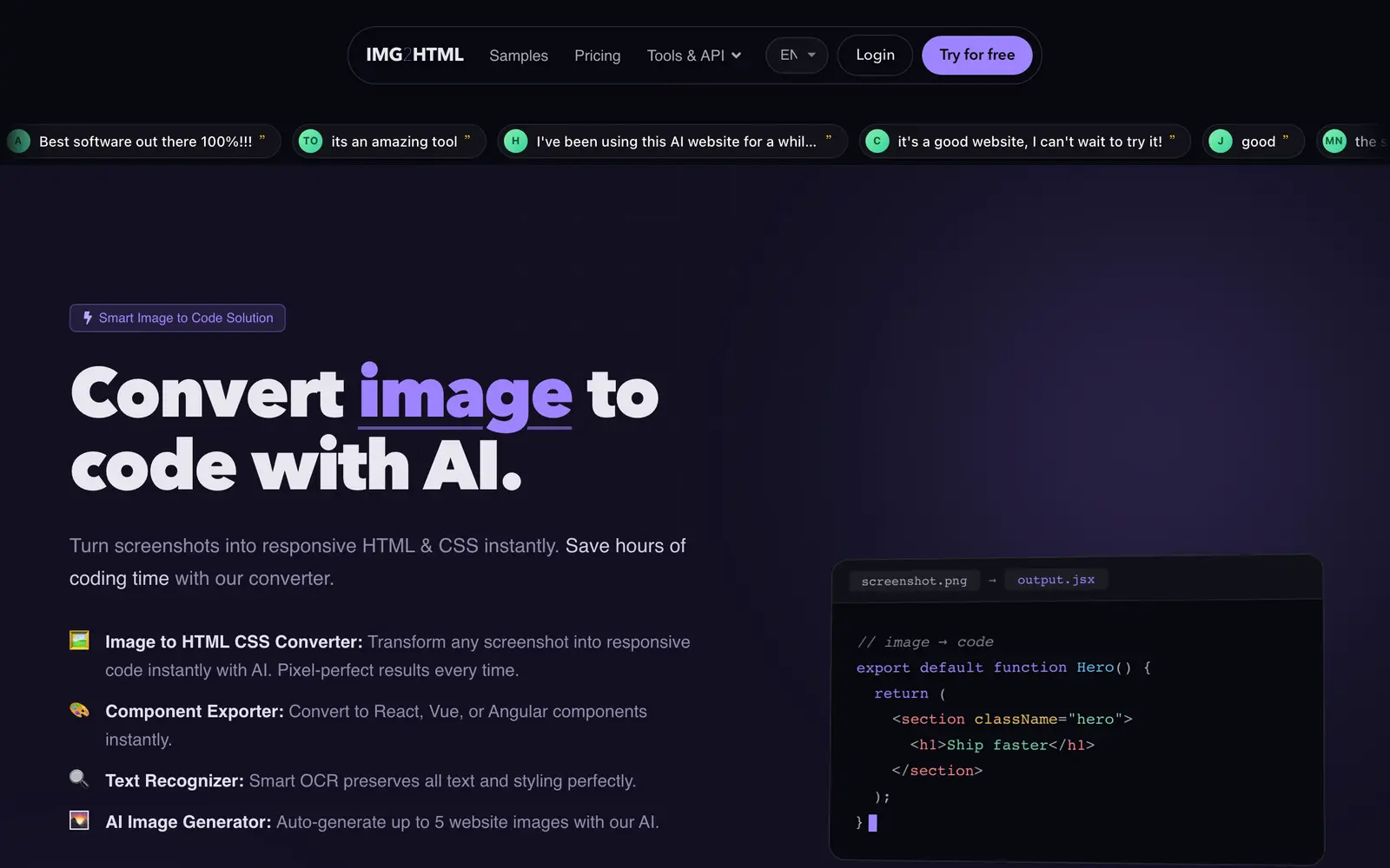 Screenshot of the IMG2HTML website