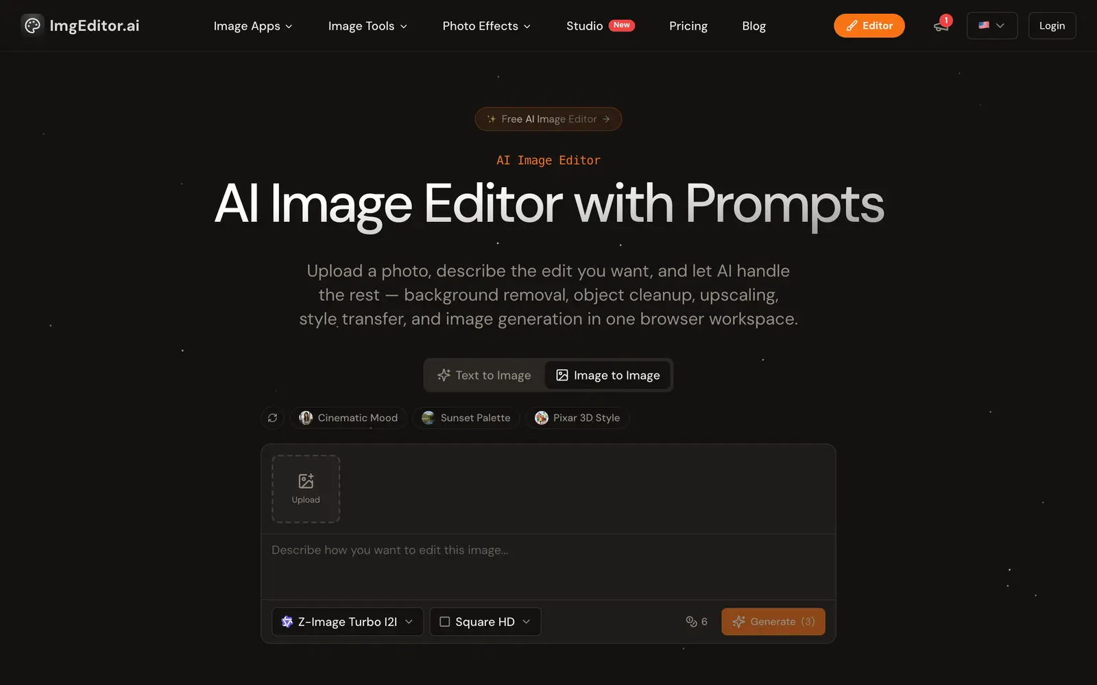 Screenshot of the ImgEditor AI website