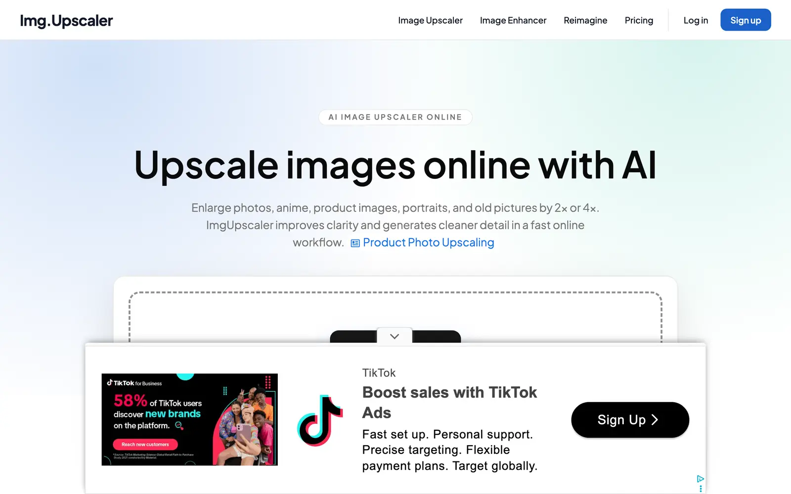 Screenshot of the ImgUpscaler website