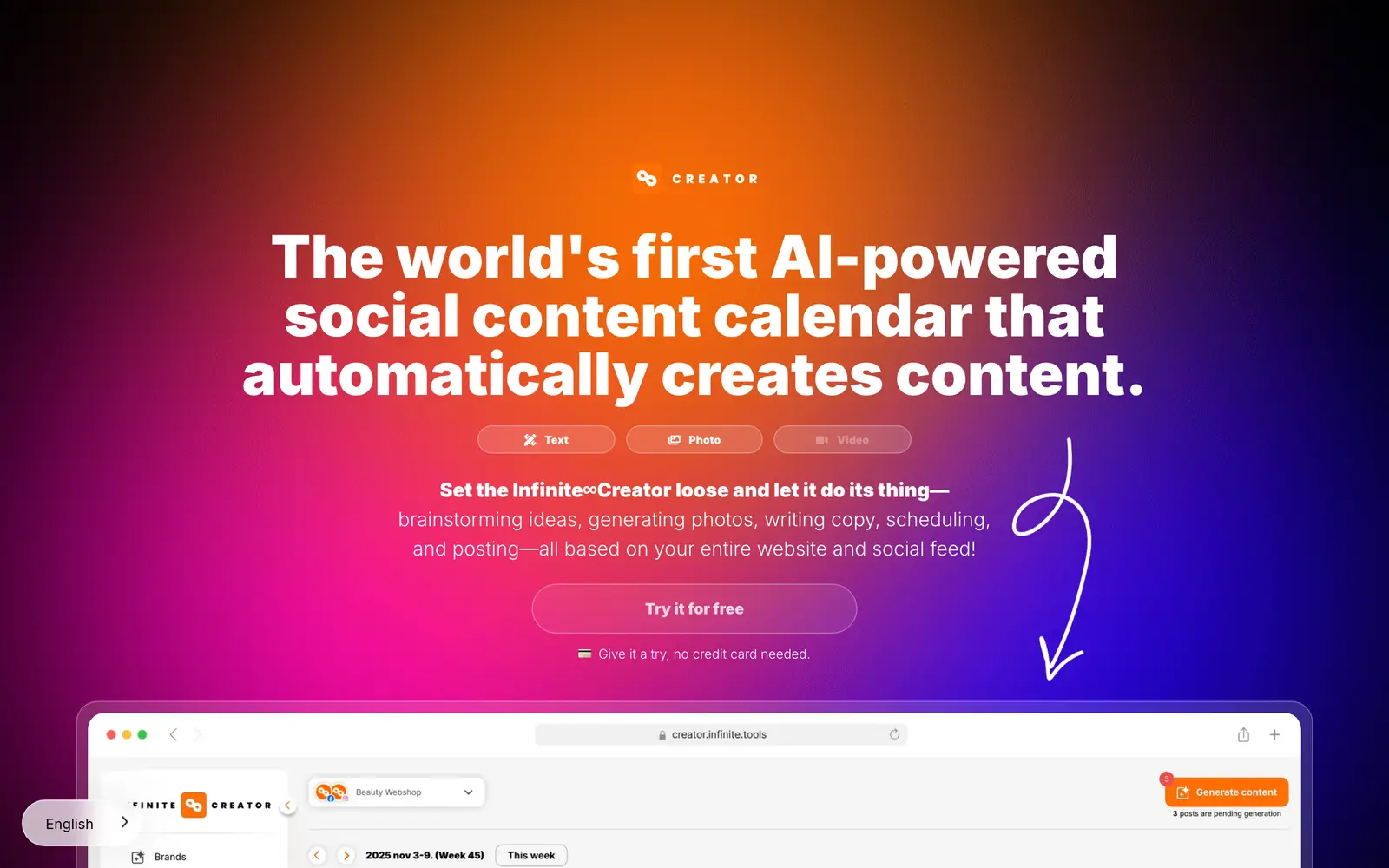 Screenshot of the Infinite∞Creator website