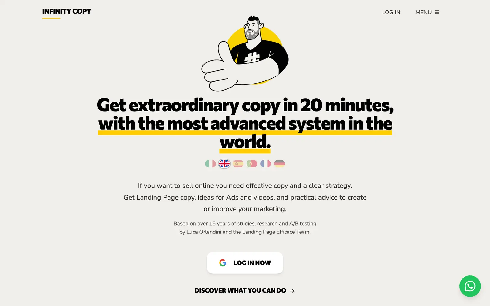 Screenshot of the Infinity Copy website