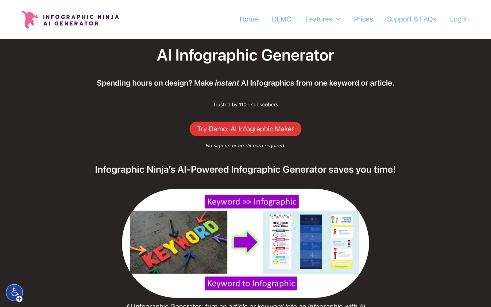 Screenshot of the Infographic Ninja website