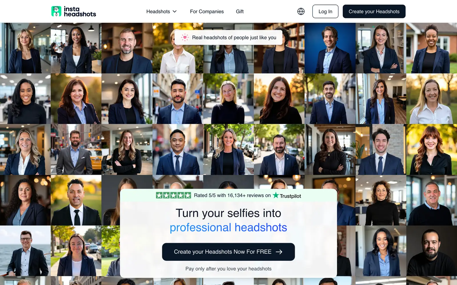 Screenshot of the InstaHeadshots website