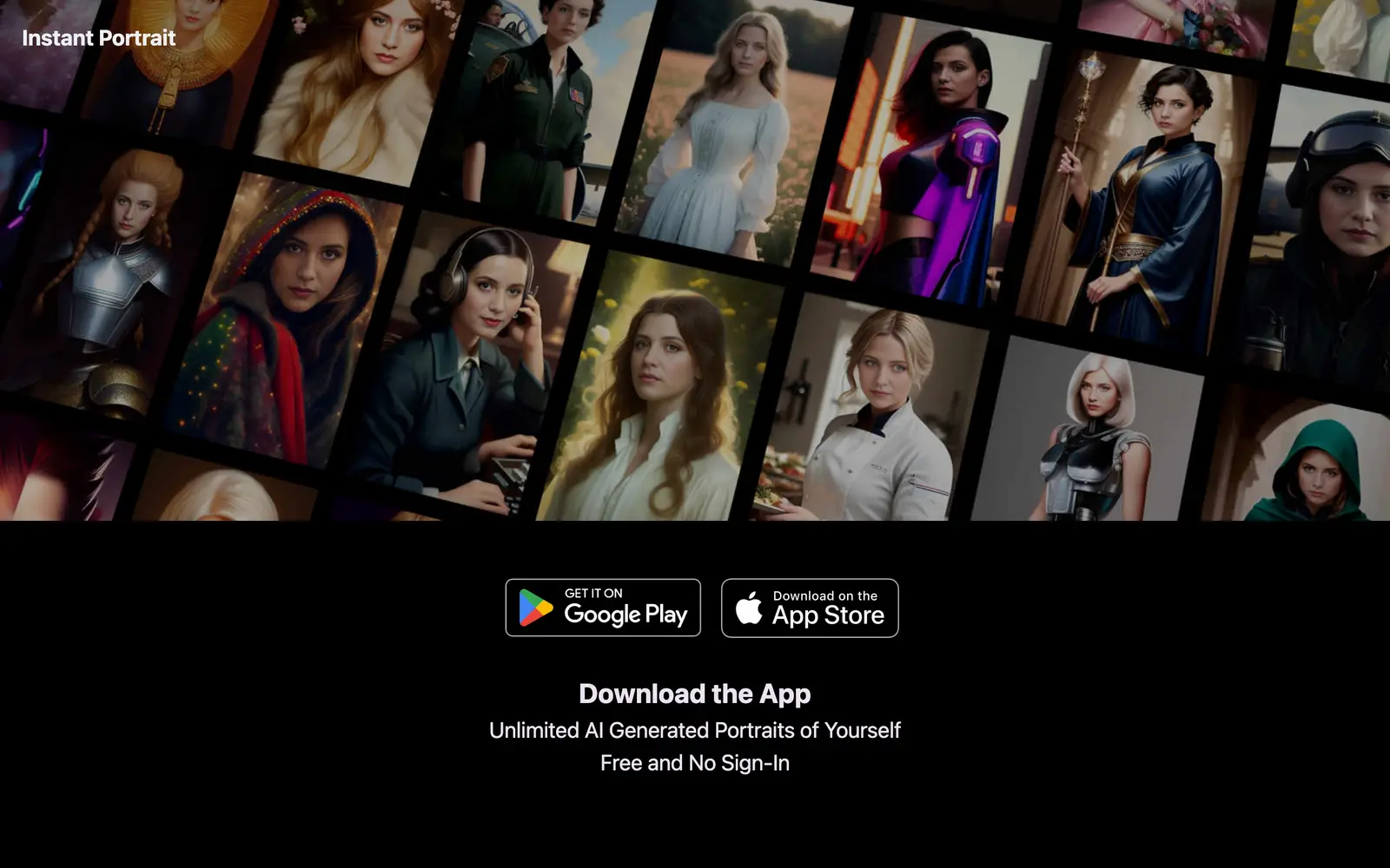 Screenshot of the Instant Portrait website