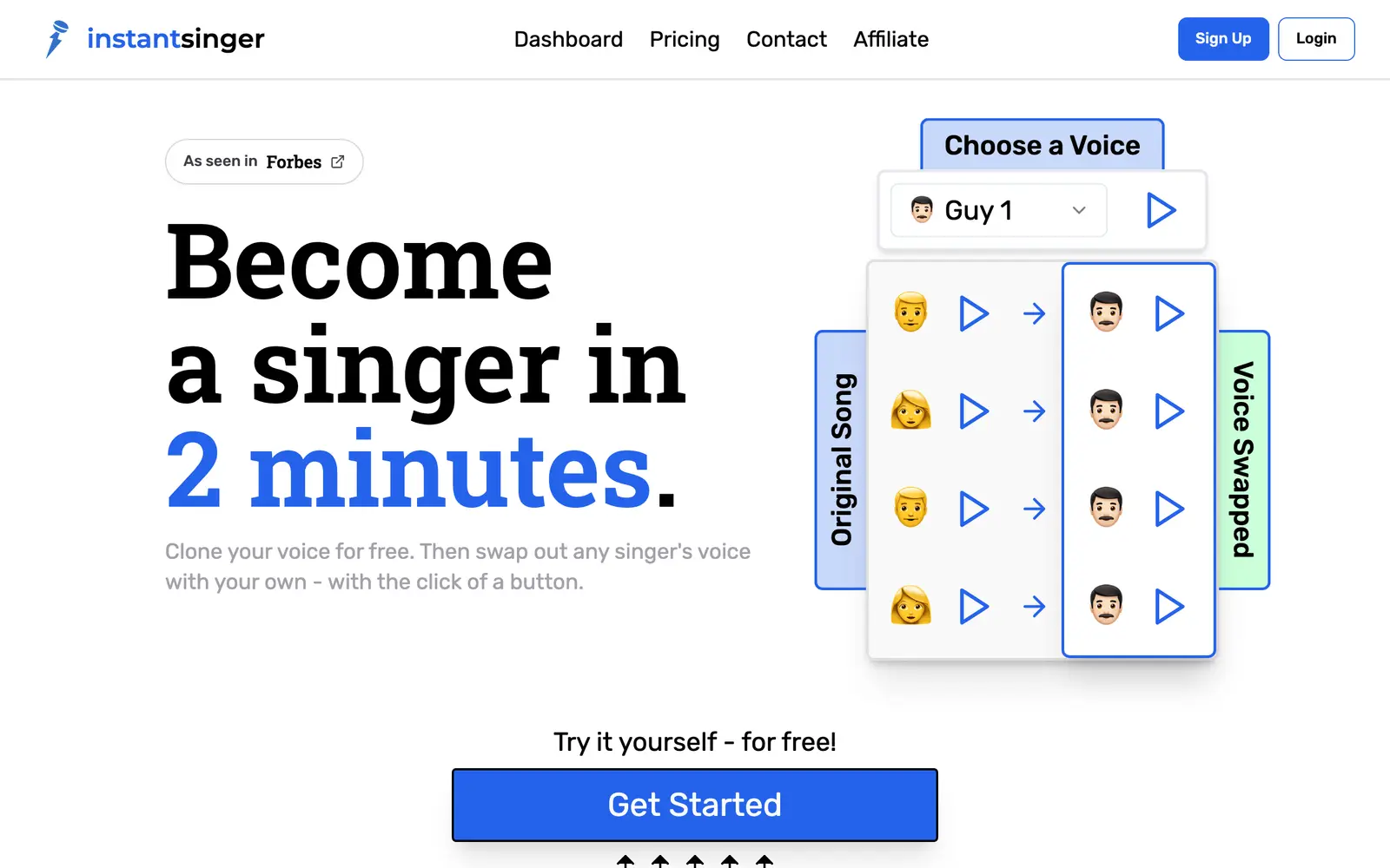 Screenshot of the Instant Singer website