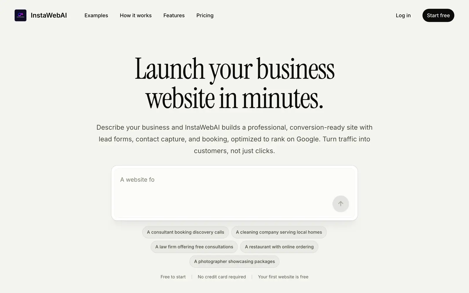 Screenshot of the InstaWebAI website