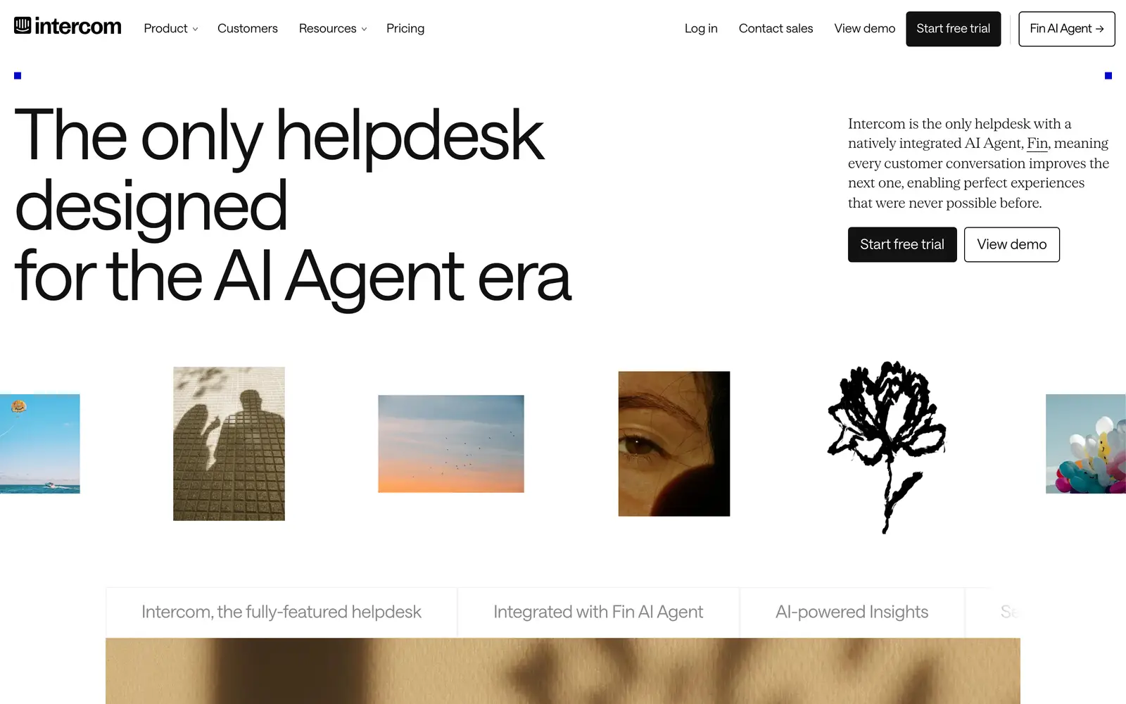 Screenshot of the Intercom website