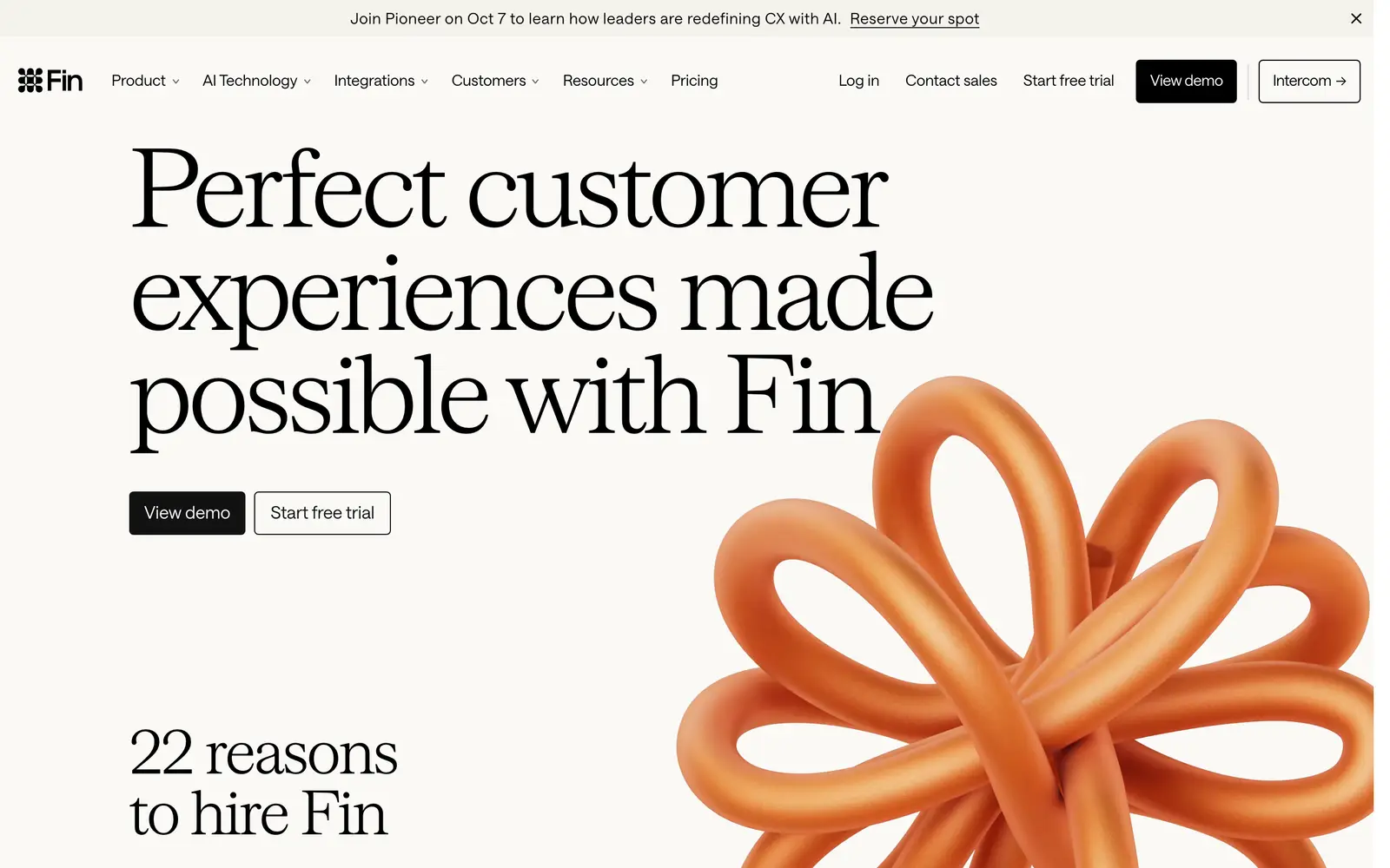 Screenshot of the Fin website