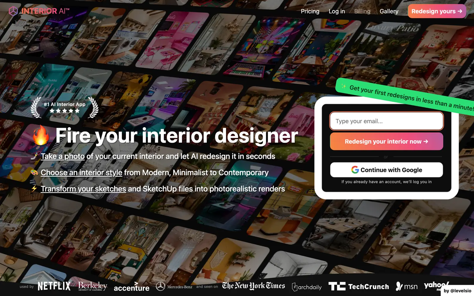 Screenshot of the Interior AI website