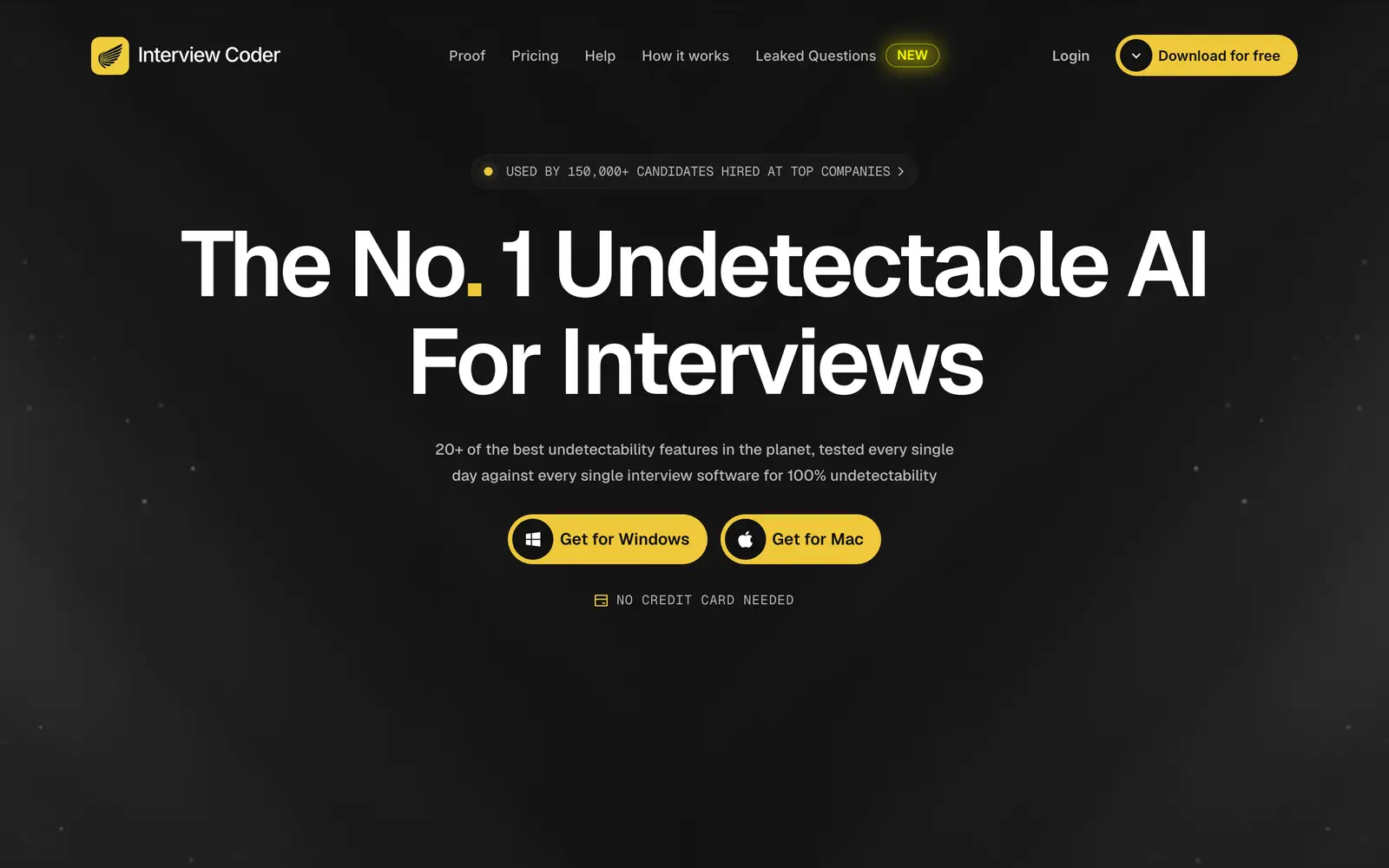 Screenshot of the Interview Coder website