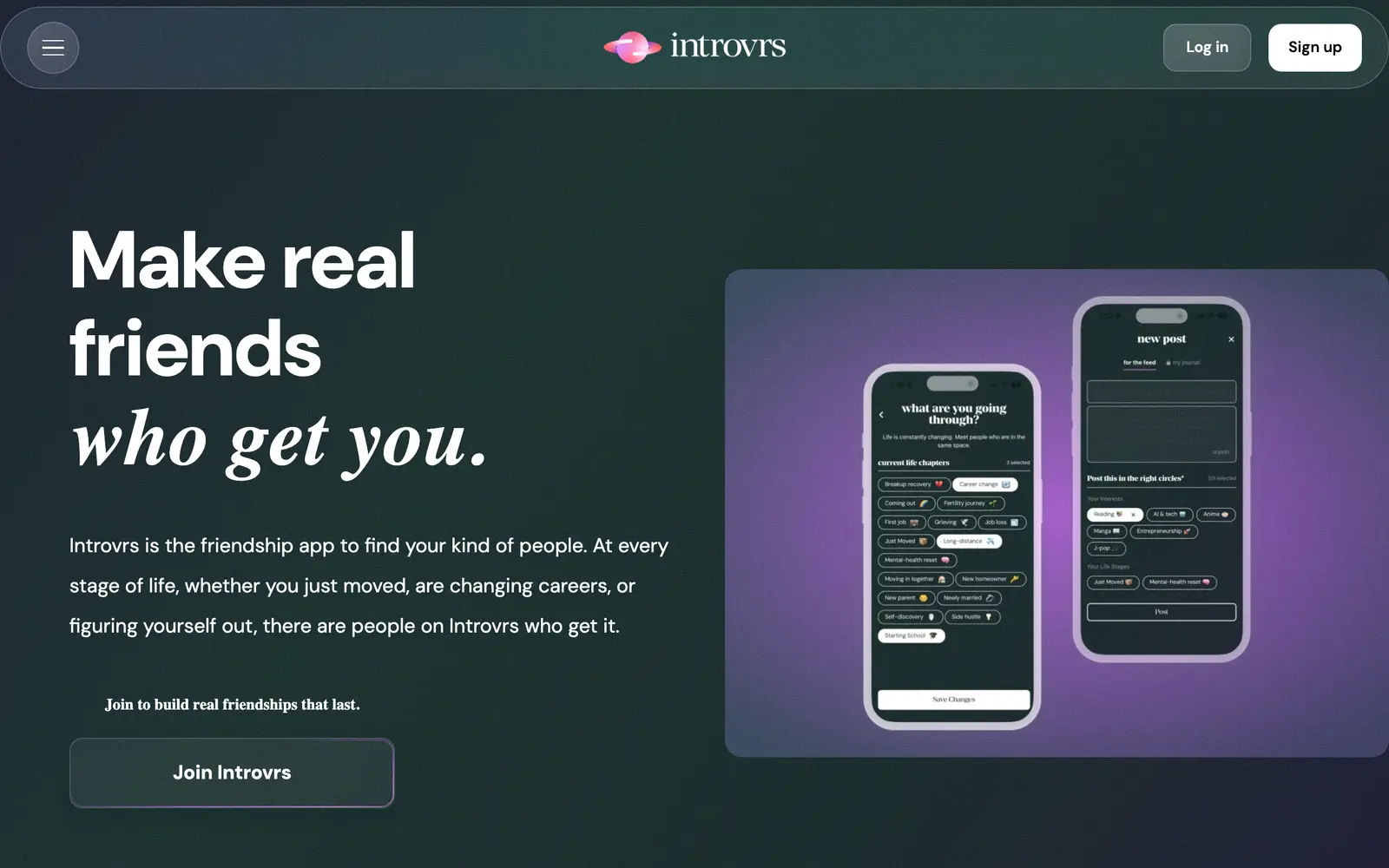 Screenshot of the Introvrs website