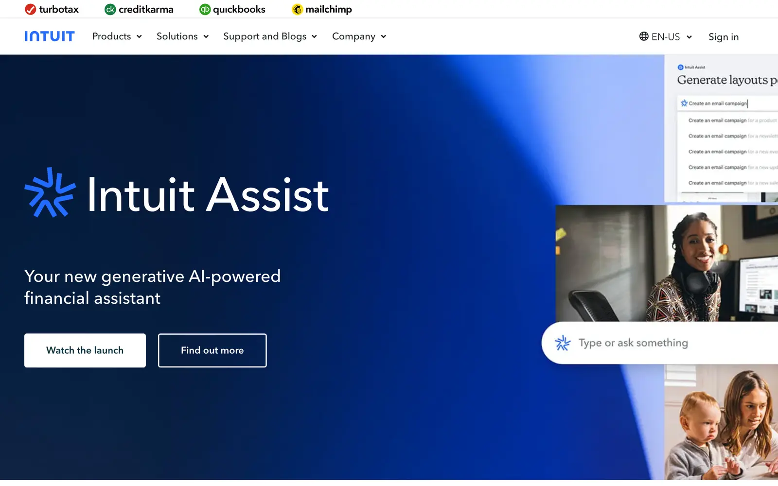 Screenshot of the Intuit Assist website