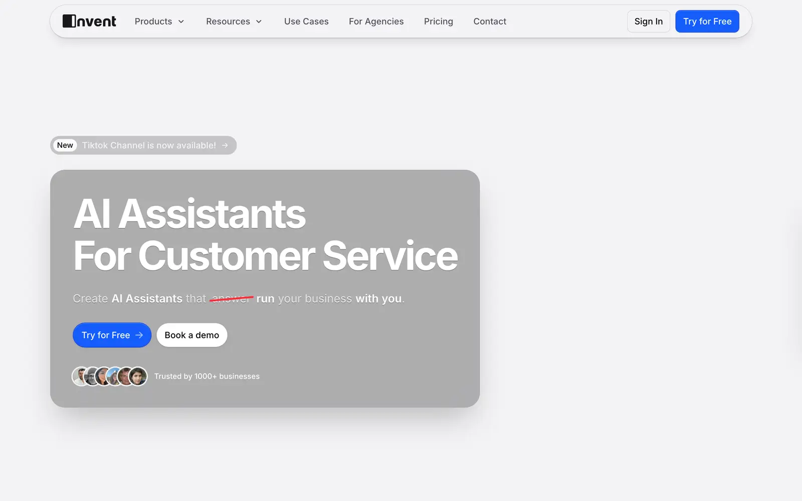 Screenshot of the Invent website