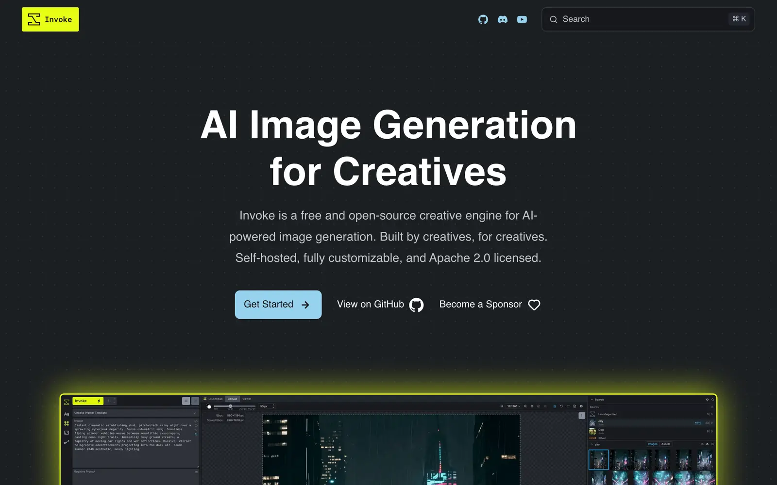 Screenshot of the InvokeAI website