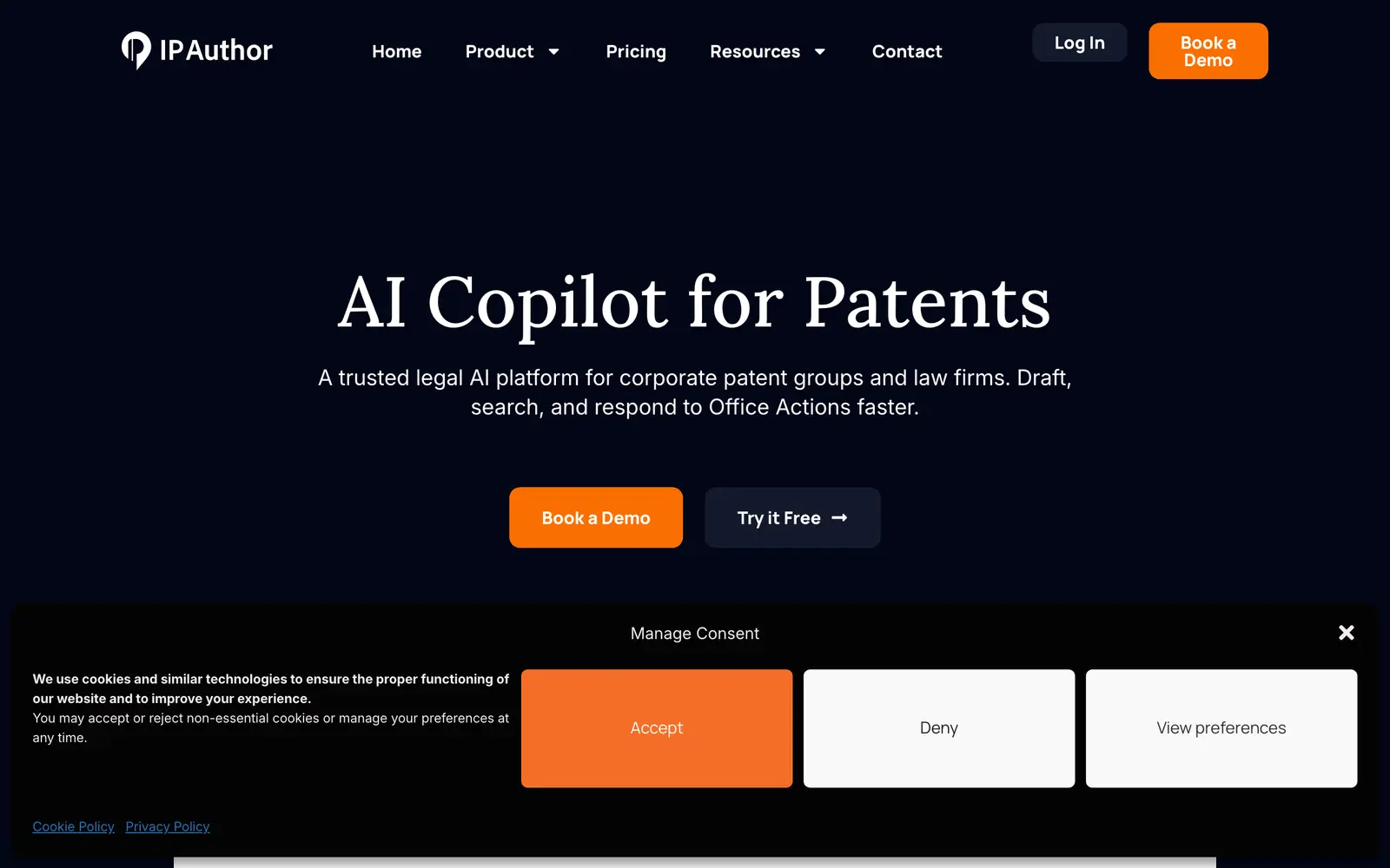 Screenshot of the IP Author website