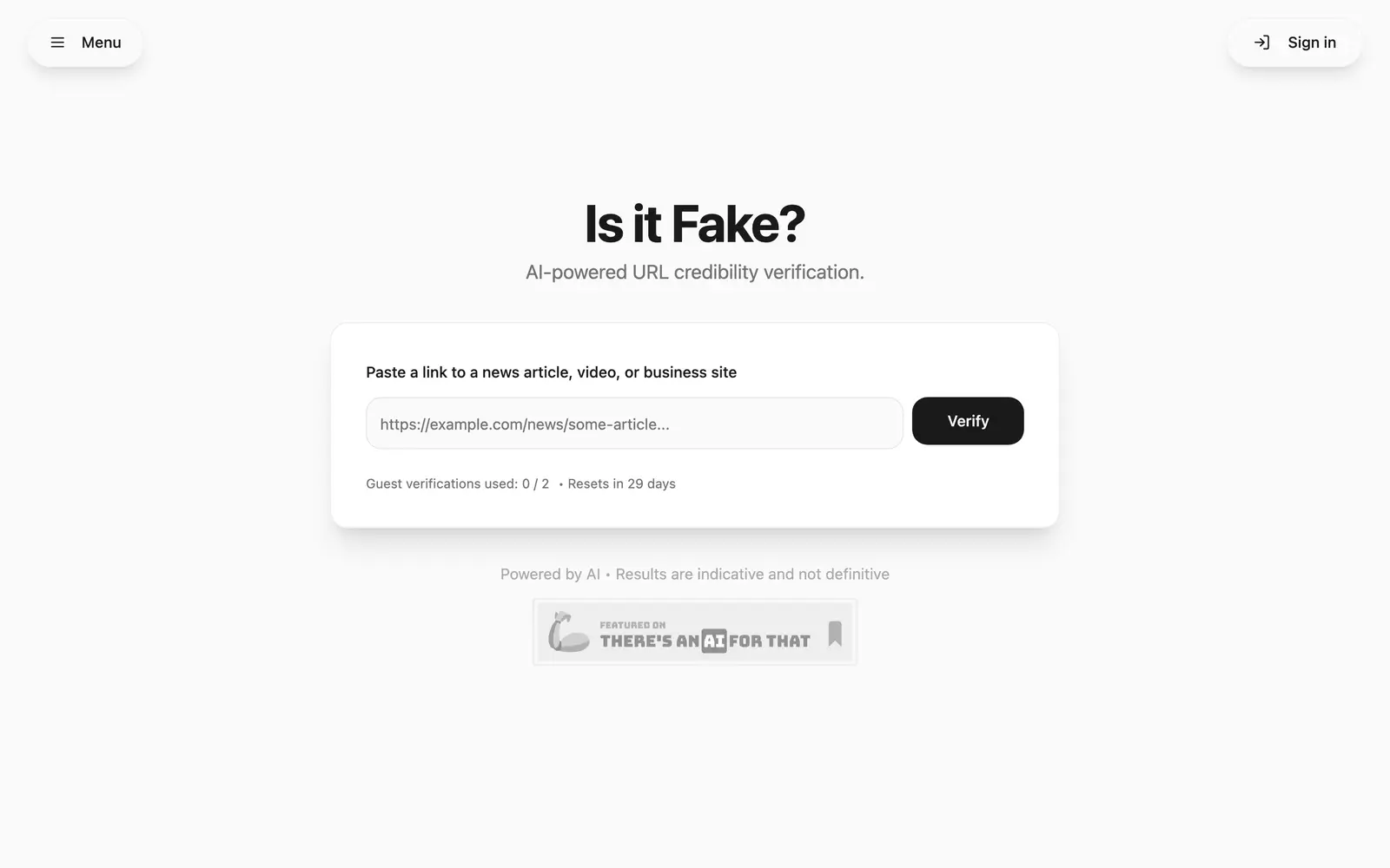 Screenshot of the Is it Fake? website