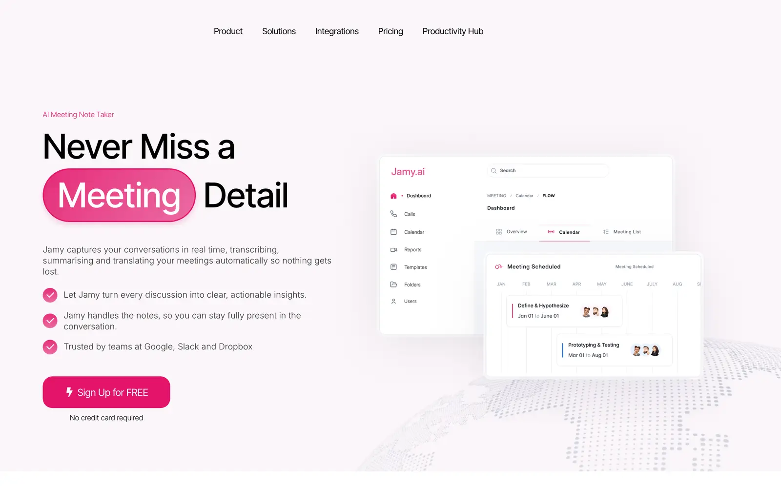 Screenshot of the Jamy website