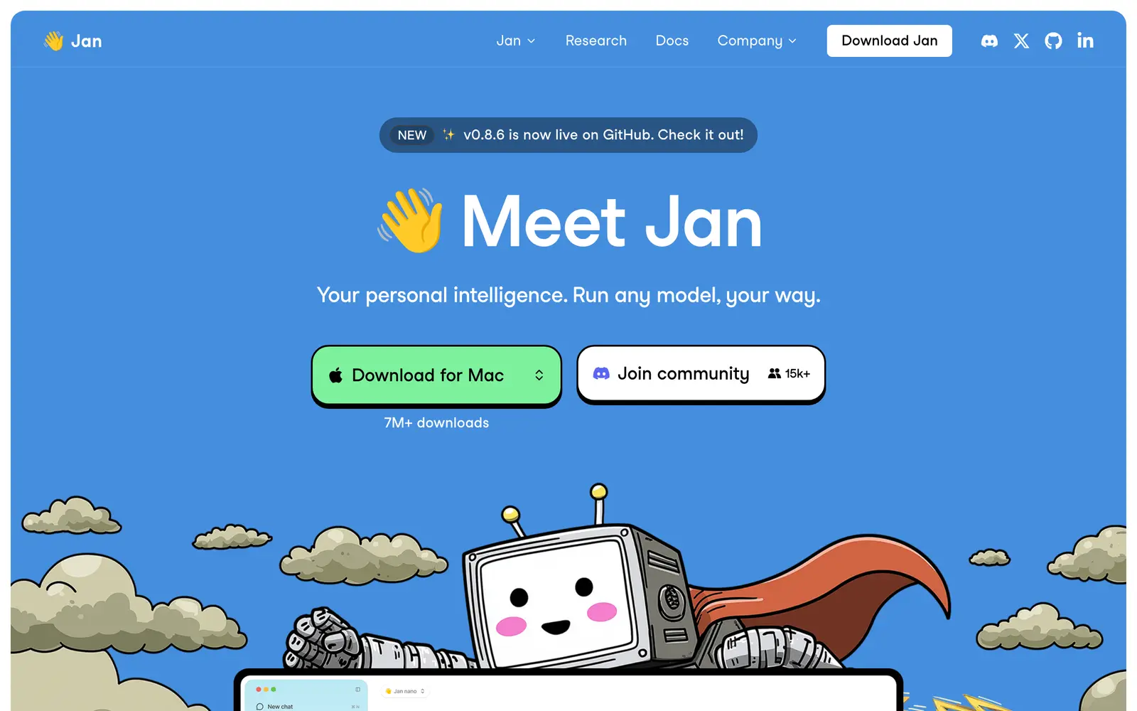 Screenshot of the Jan website