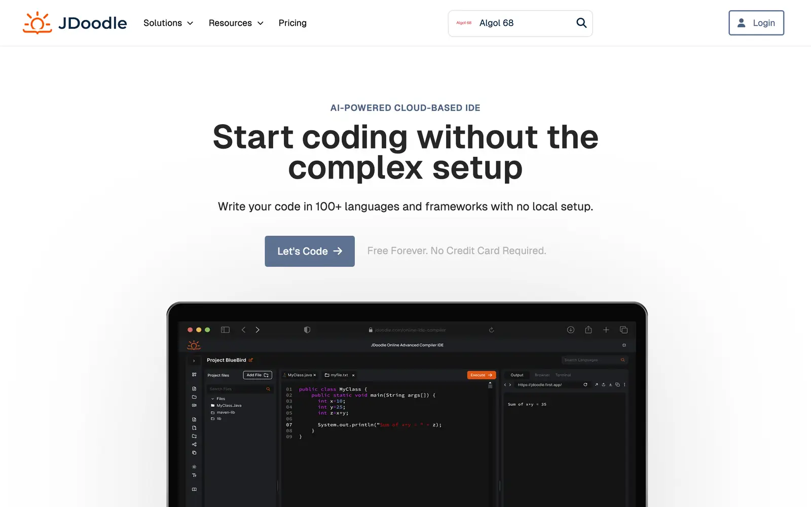 Screenshot of the JDoodle website