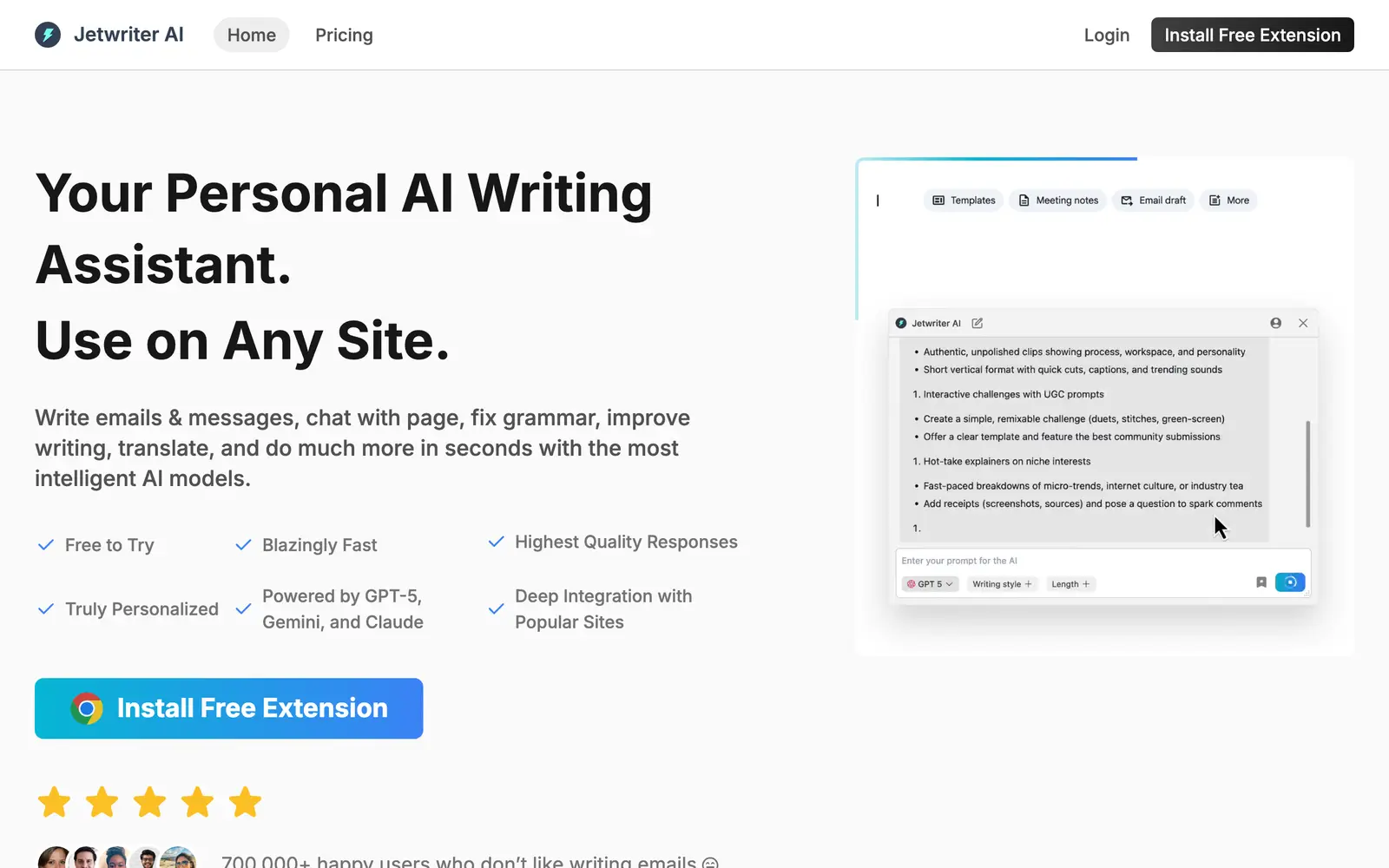 Screenshot of the Jetwriter AI website