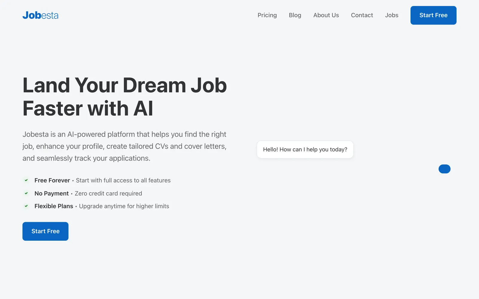 Screenshot of the Jobesta website