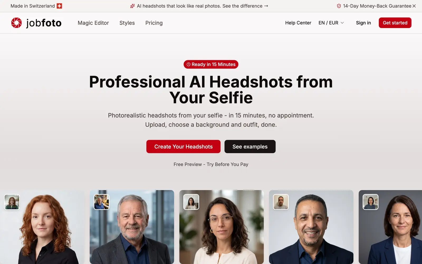 Screenshot of the Jobfoto website