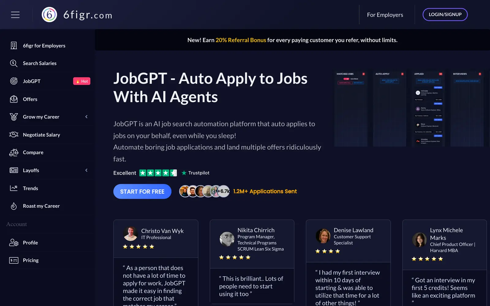 Screenshot of the JobGPT website