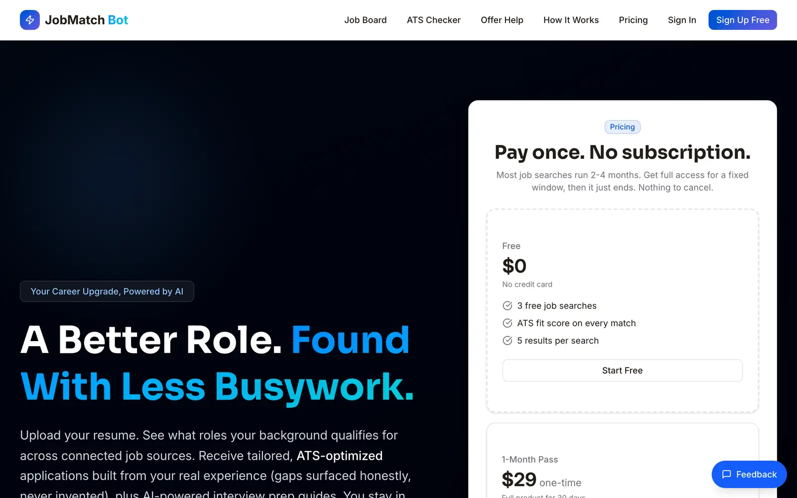 Screenshot of the JobMatch Bot website