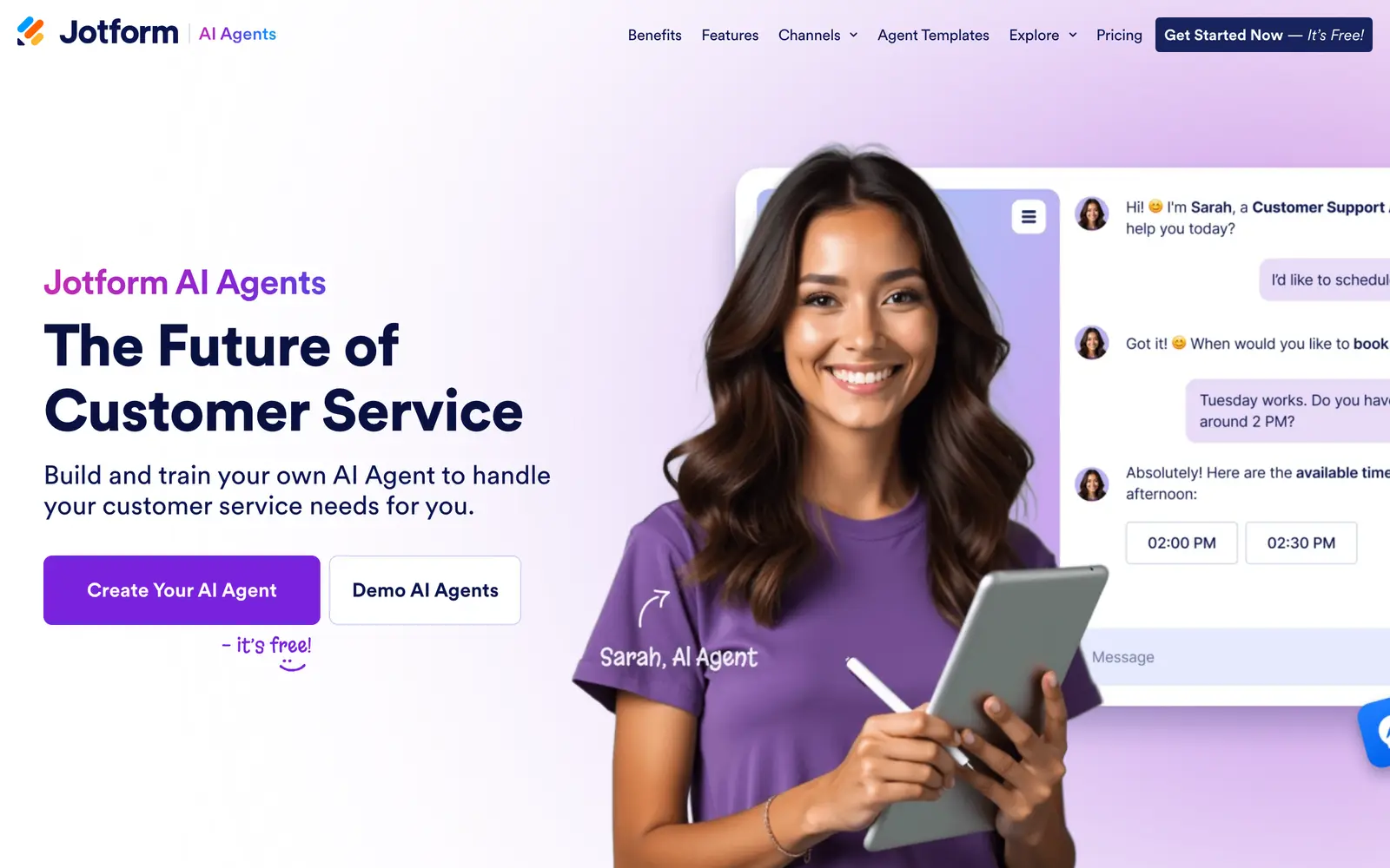 Screenshot of the Jotform AI Agents website