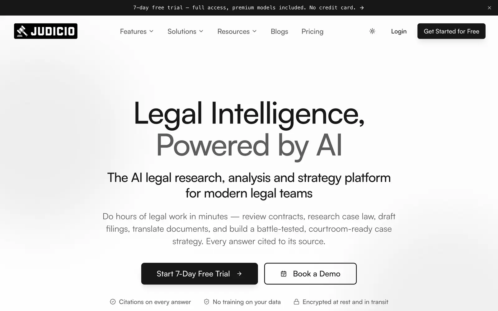Screenshot of the Judicio website