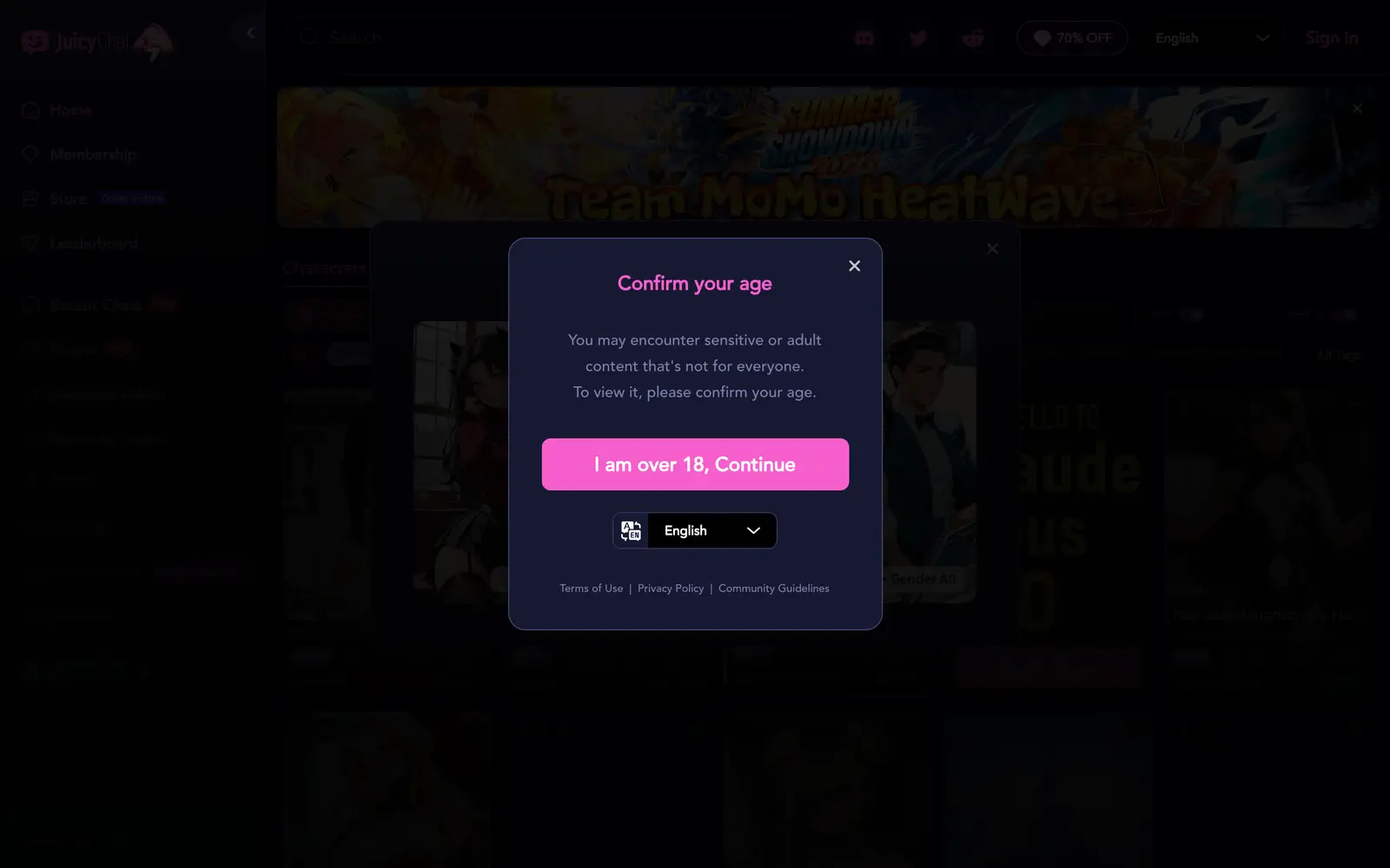 Screenshot of the JuicyChat AI website
