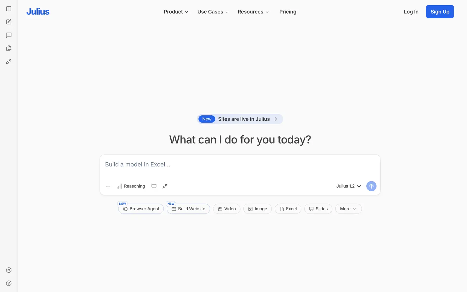 Screenshot of the Julius AI website