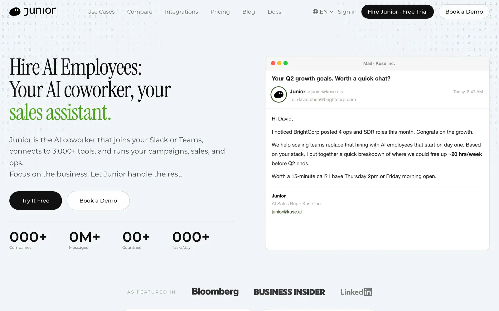 Screenshot of the Junior website