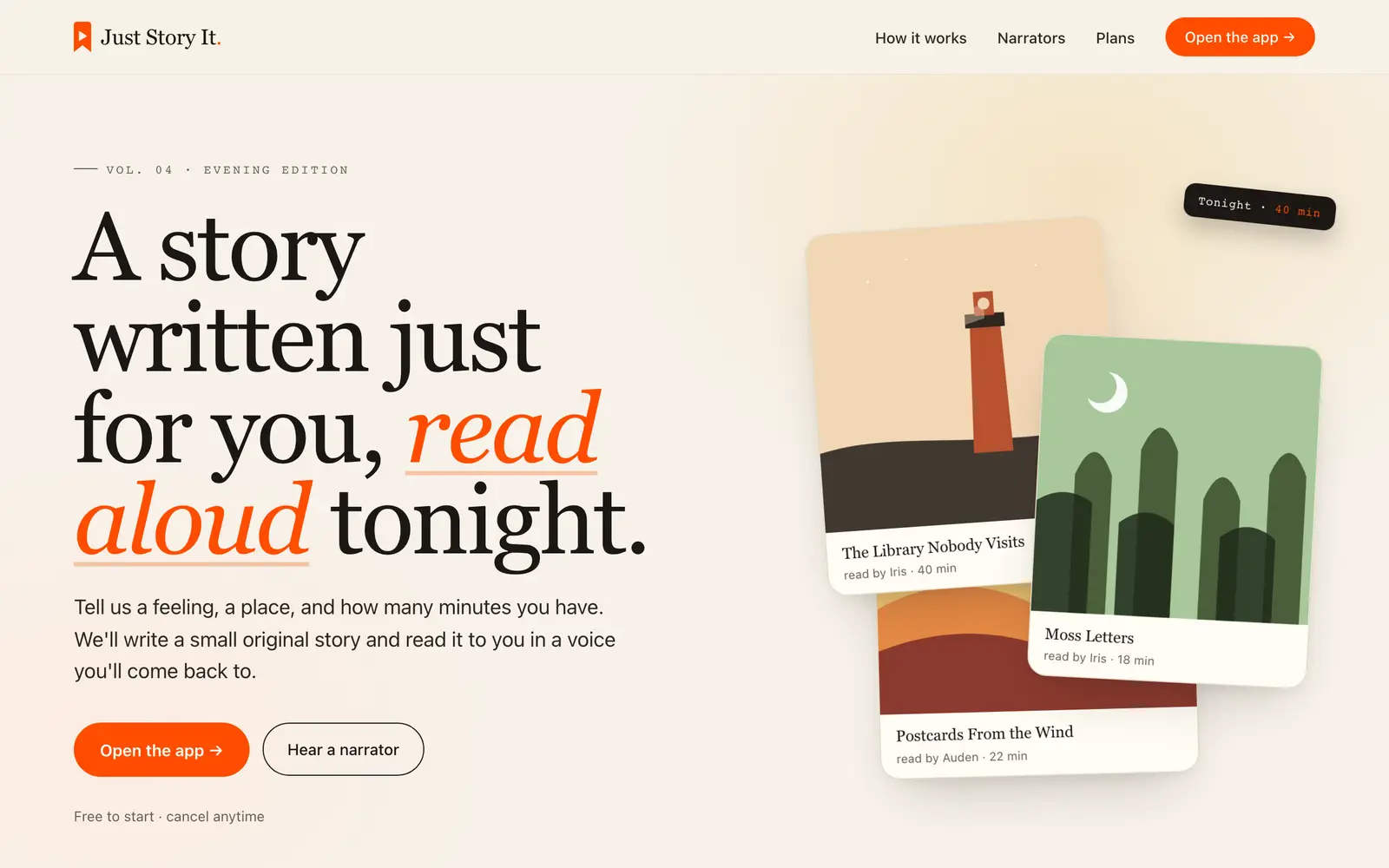 Screenshot of the Just Story It website