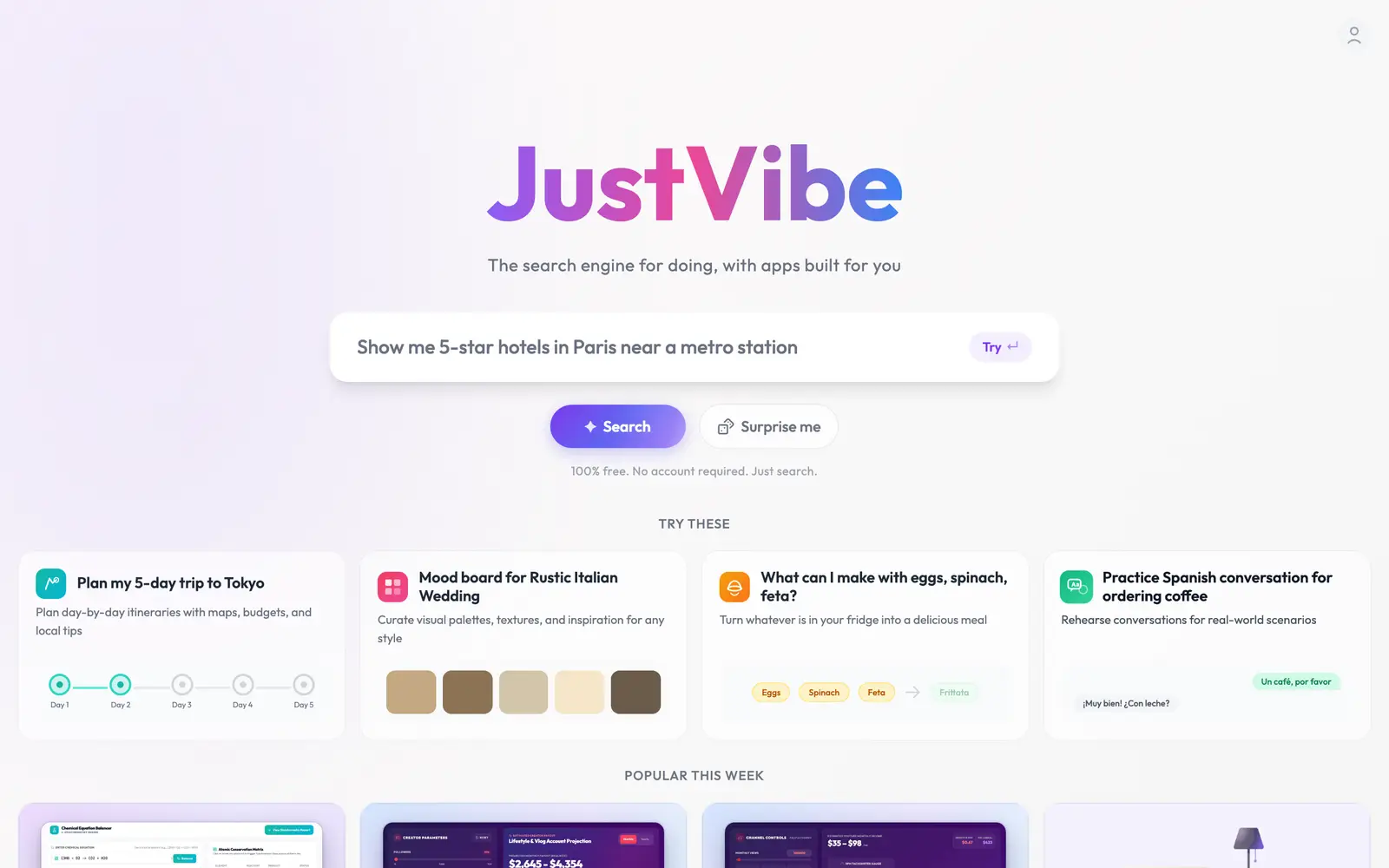 Screenshot of the JustVibe website