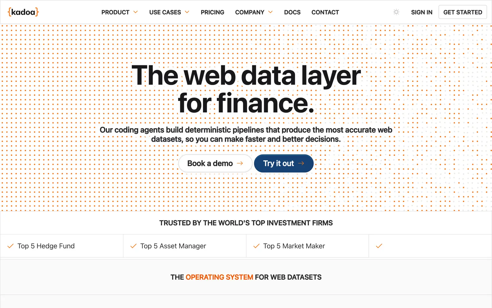 Screenshot of the Kadoa website