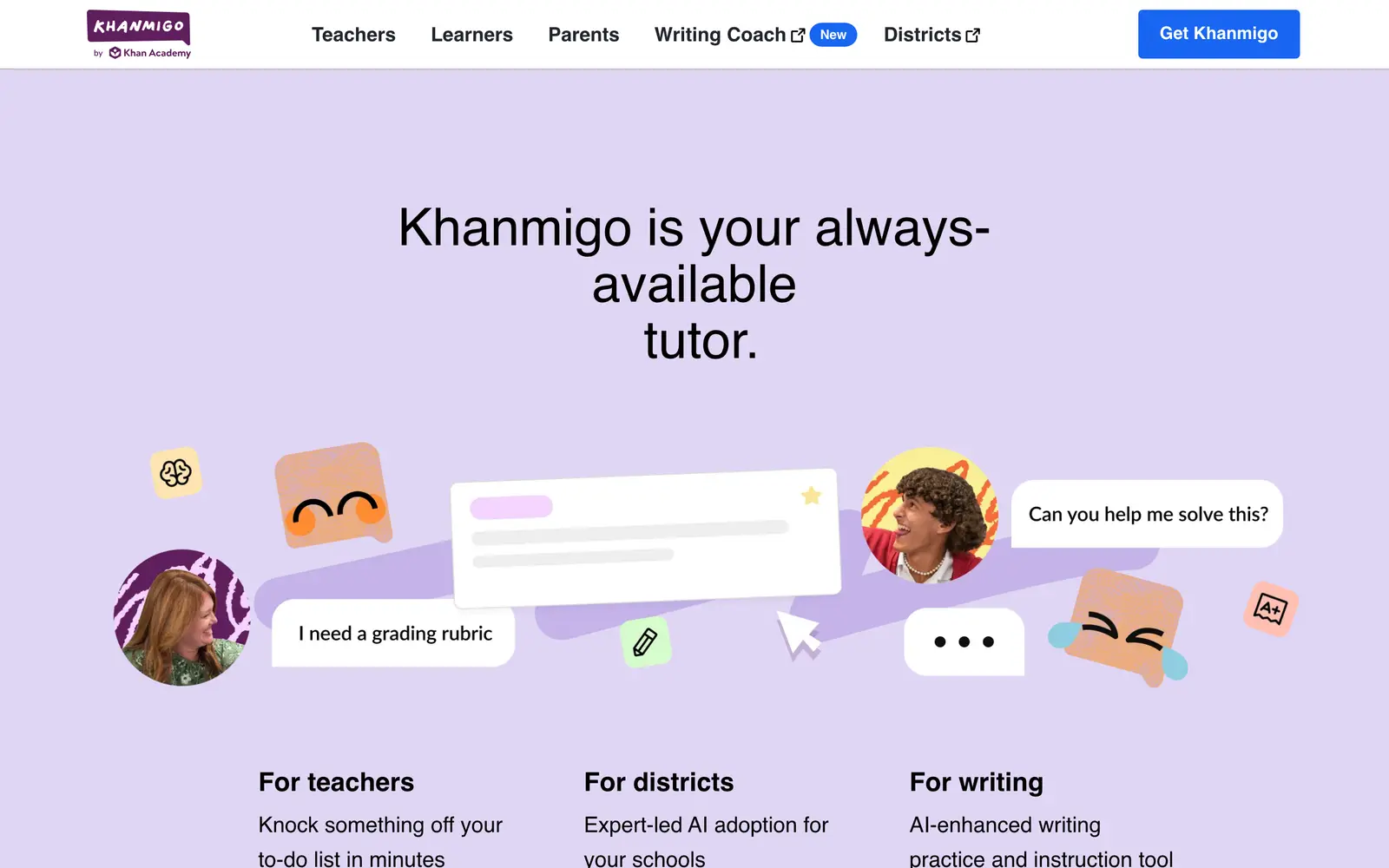 Screenshot of the Khanmigo website