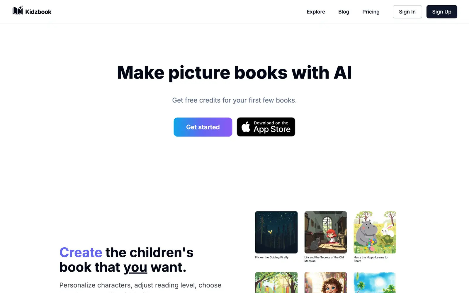 Screenshot of the Kidzbook website