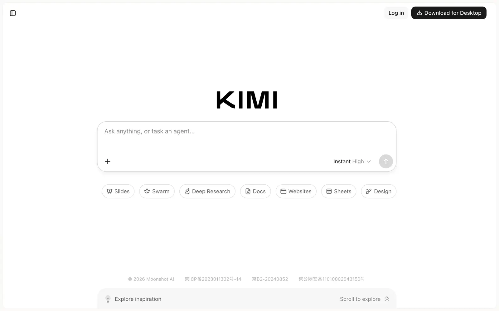 Screenshot of the Kimi website