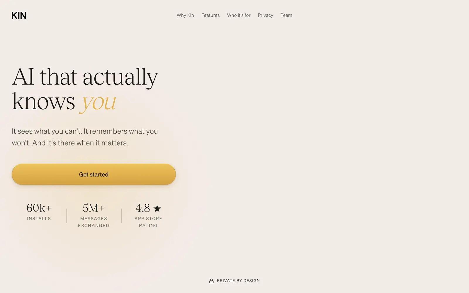 Screenshot of the Kin AI website