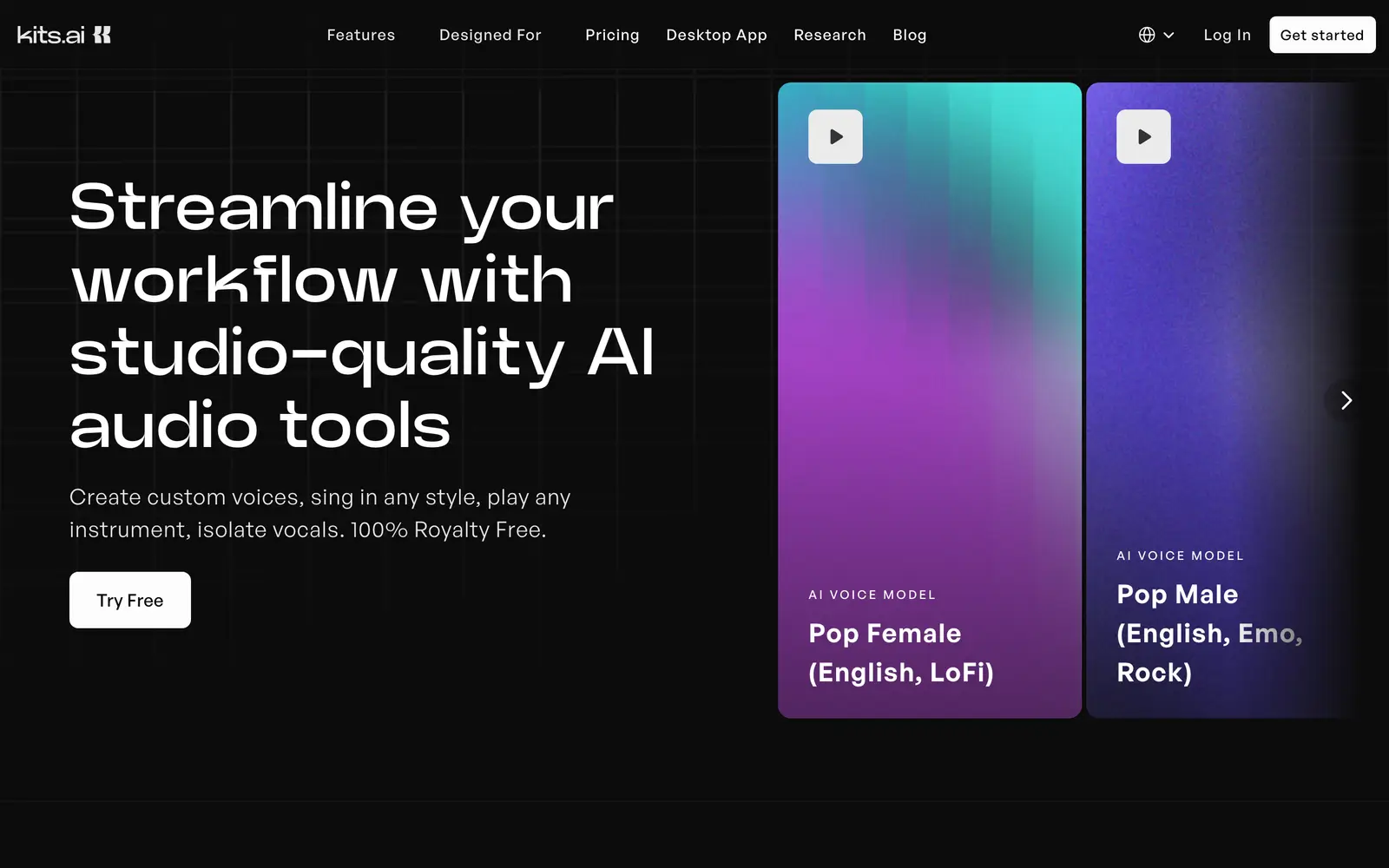 Screenshot of the Kits AI website