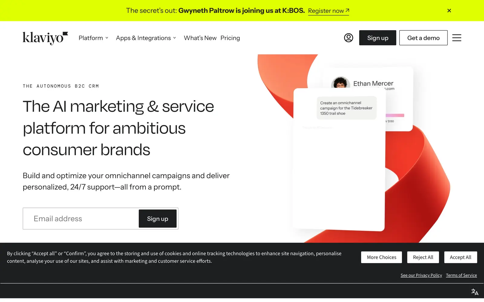 Screenshot of the Klaviyo website